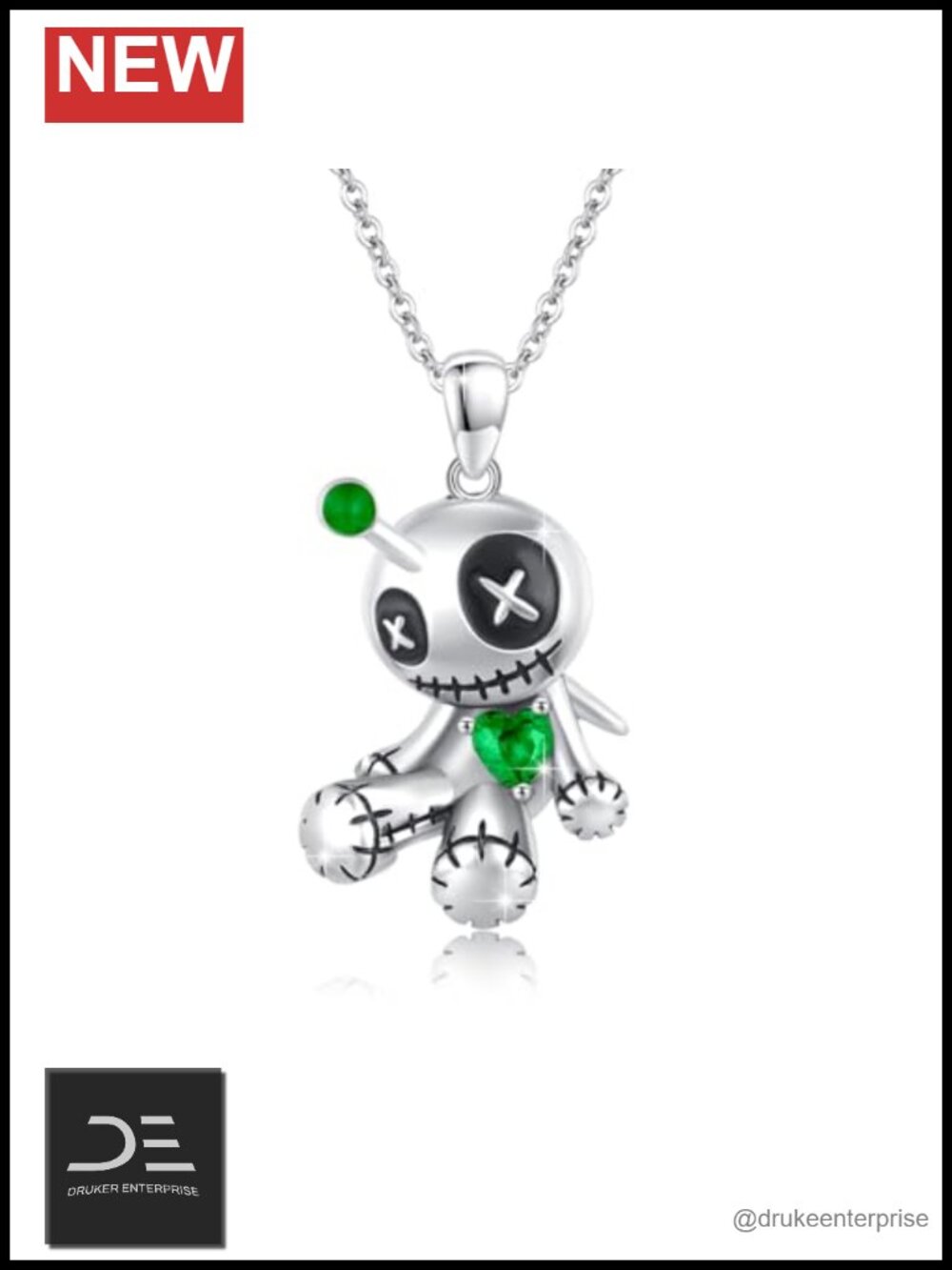 Sterling Silver Voodoo Doll Pendant Necklace Gothic Halloween Jewelry